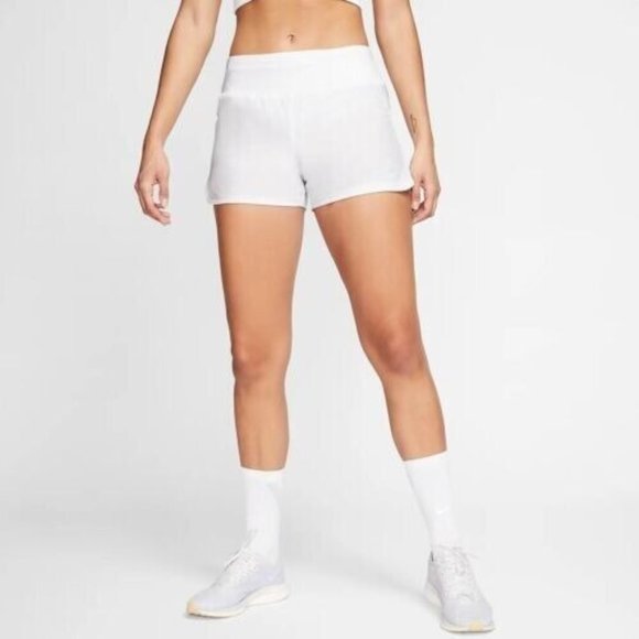 Nike Dri Fit Women’s Sz L 3” Crew Running Shorts CJ2400-100 ~White~ - Picture 1 of 9